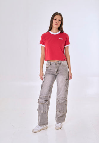 Mossimo Lioren Red Classic Cropped Fit Tee