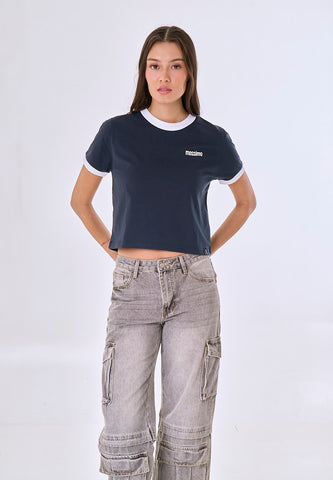 Mossimo Lioren Dark Blue Classic Cropped Fit Tee