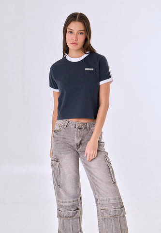 Mossimo Lioren Dark Blue Classic Cropped Fit Tee