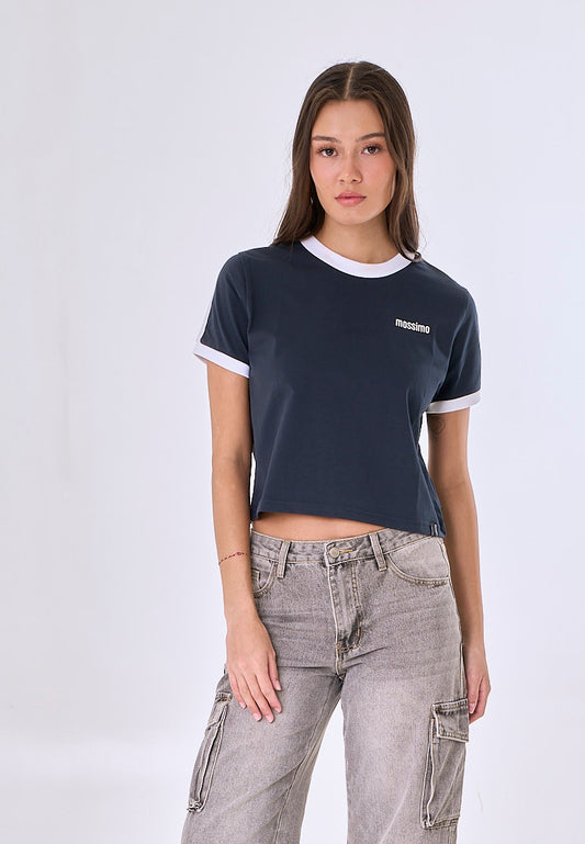 Mossimo Lioren Dark Blue Classic Cropped Fit Tee