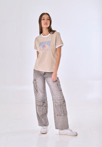 Mossimo Annora Macadamia Ringer Classic Fit Tee