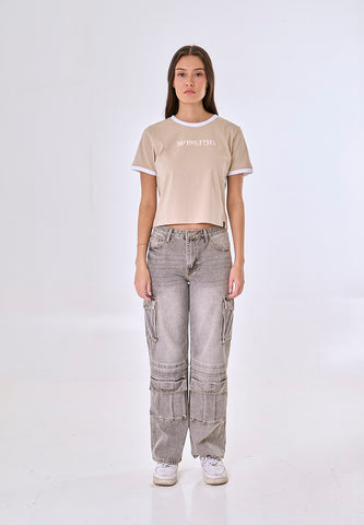 Mossimo Guinevere Macadamia Super Cropped Fit Tee