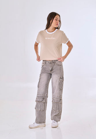 Mossimo Guinevere Macadamia Super Cropped Fit Tee