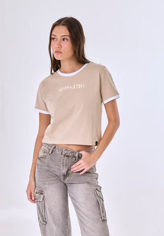 Mossimo Guinevere Macadamia Super Cropped Fit Tee