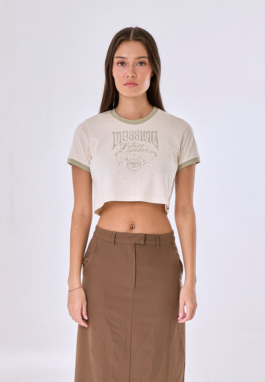 Mossimo Mirae Cream Vintage Cropped Fit Tee