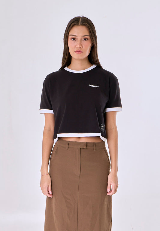 Mossimo Eaden Black Ringer Classic Cropped Fit Tee