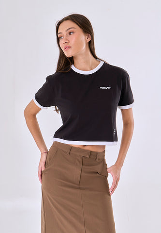 Mossimo Eaden Black Ringer Classic Cropped Fit Tee