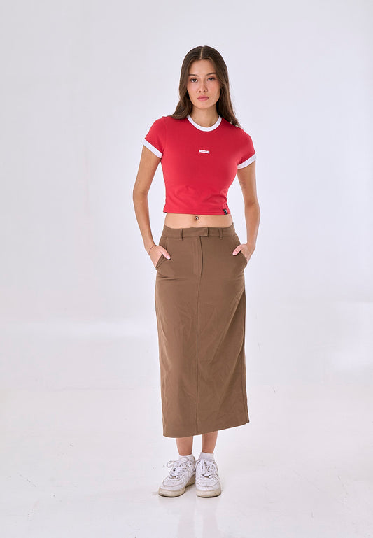 Mossimo Marigold Cranberry Ringer Tee