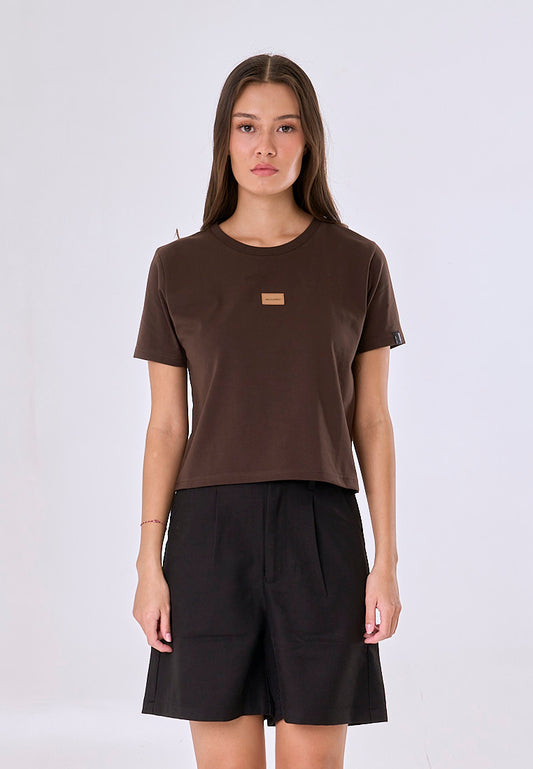 Mossimo Yara Dark Brown Classic Cropped Fit Tee
