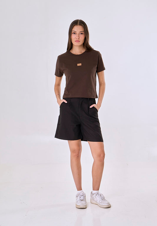 Mossimo Yara Dark Brown Classic Cropped Fit Tee