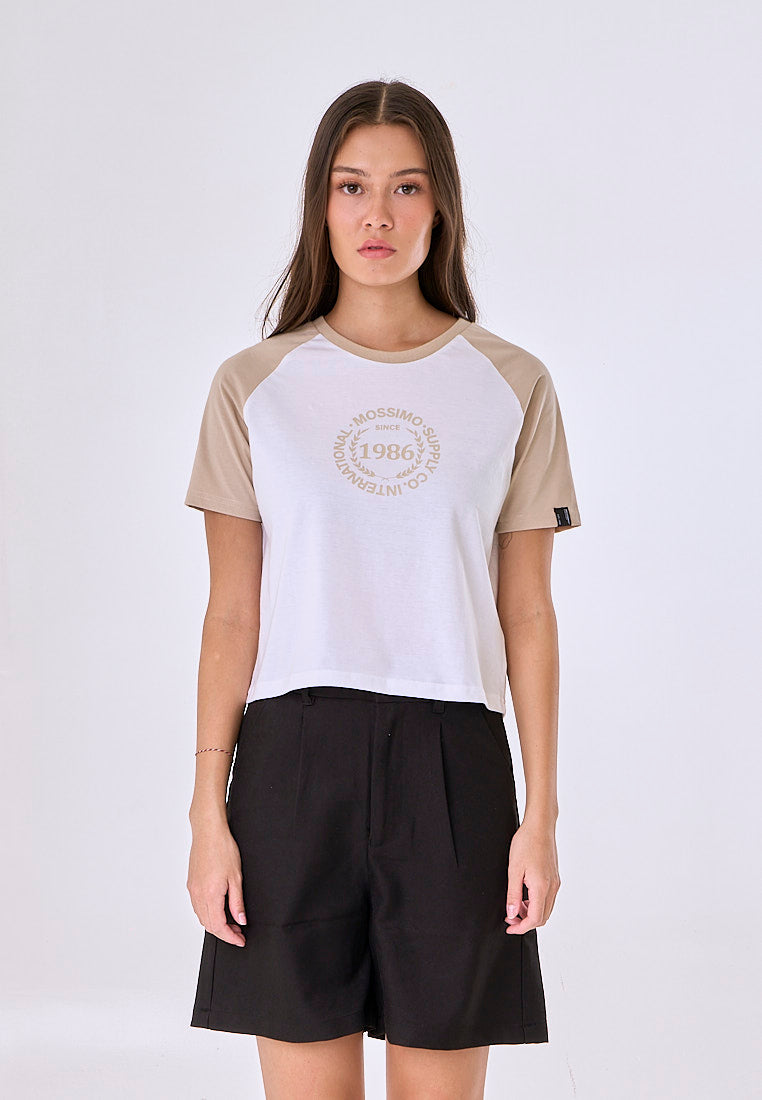 Mossimo Jorah White Raglan Classic Cropped Fit Tee