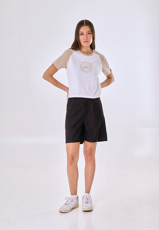 Mossimo Jorah White Raglan Classic Cropped Fit Tee