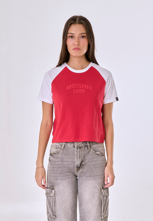 Mossimo Martha Red Raglan Classic Cropped Fit Tee