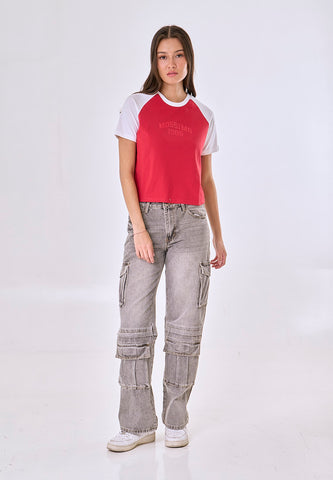 Mossimo Martha Red Raglan Classic Cropped Fit Tee
