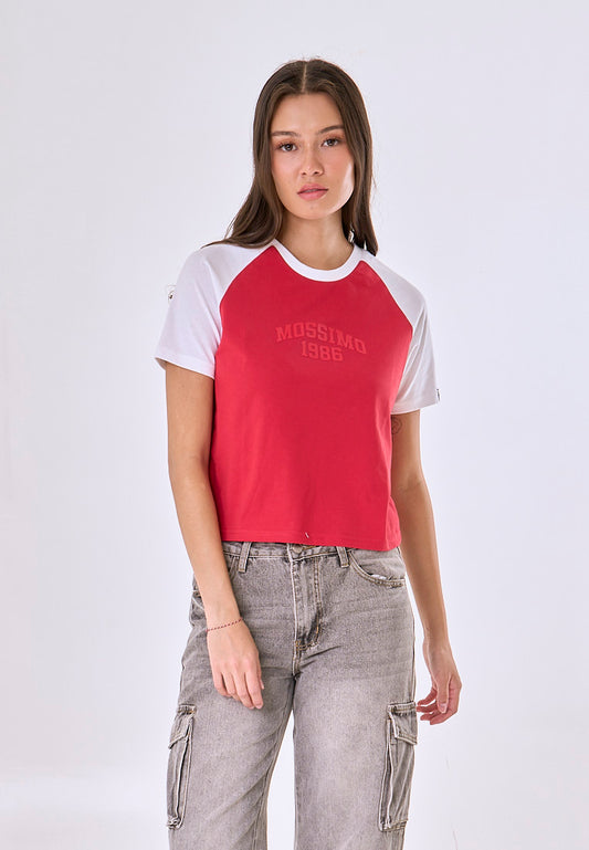 Mossimo Martha Red Raglan Classic Cropped Fit Tee