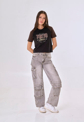 Mossimo Aveline Black Classic Cropped Fit Tee