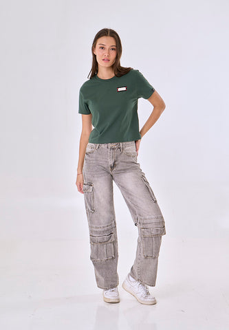 Mossimo Isabel Dark Green Classic Cropped Fit Tee