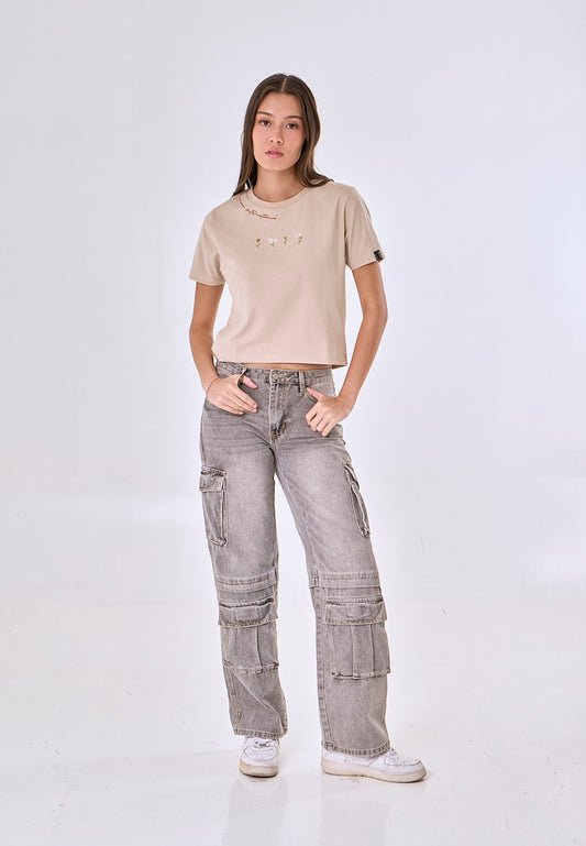 Mossimo Danica Brown Classic Cropped Fit Tee