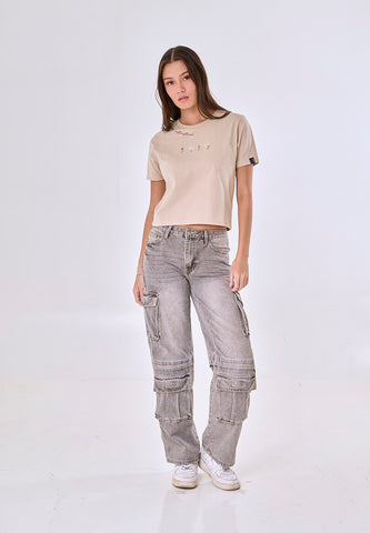 Mossimo Danica Brown Classic Cropped Fit Tee