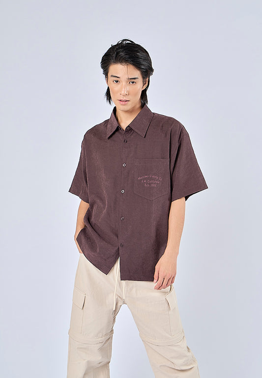 Mossimo Harrison Plum Woven Short Sleeves Modern Fit Fashion Top