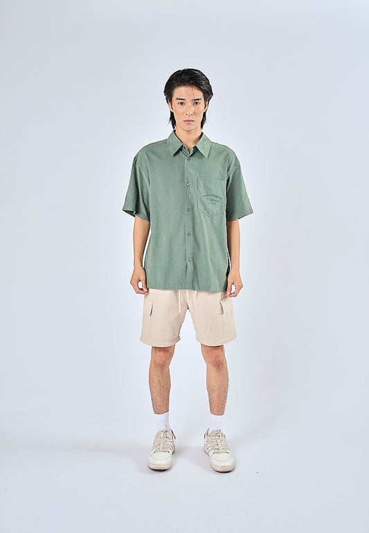 Mossimo Harrison Green Woven Short Sleeves Modern Fit Fashion Top