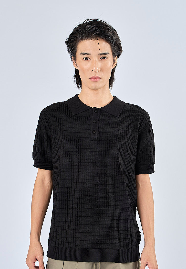 Mossimo Nash Black Textured Flat Knit Classic Polo Tee