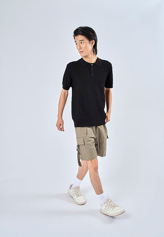 Mossimo Nash Black Textured Flat Knit Classic Polo Tee