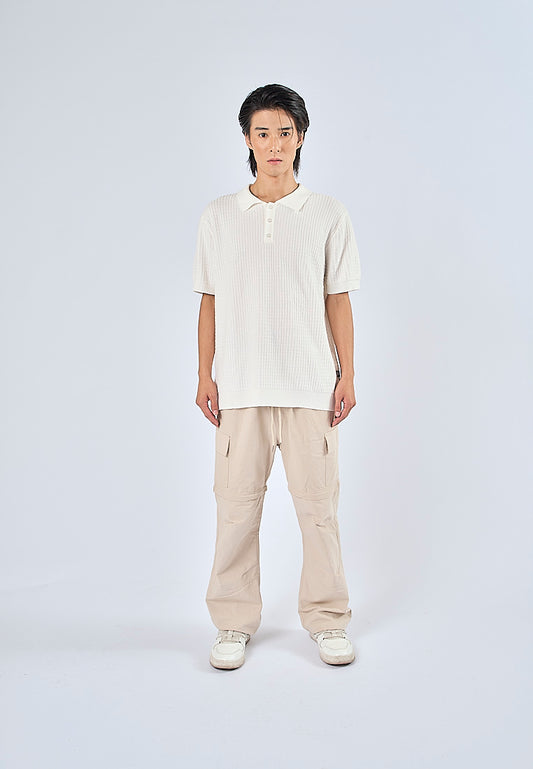 Mossimo Nash White Textured Flat Knit Classic Polo Tee