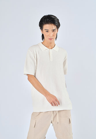 Mossimo Nash White Textured Flat Knit Classic Polo Tee