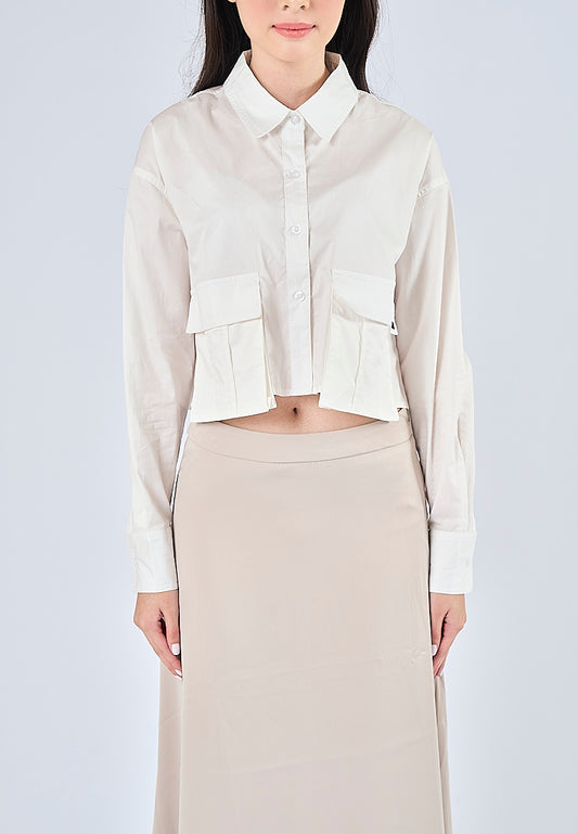 Mossimo Leilani Off White Cropped Long Sleeves Top