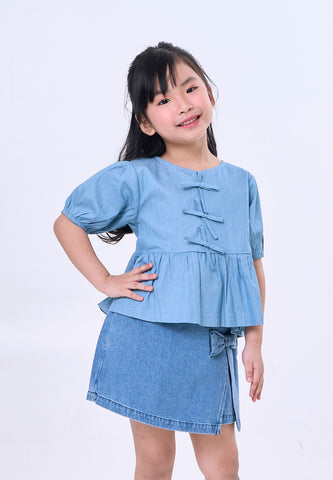 Mossimo Kids Light Blue Chambray Bow Top - For Girls