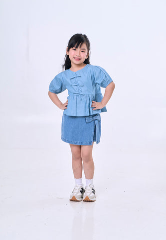 Mossimo Kids Light Blue Chambray Bow Top - For Girls