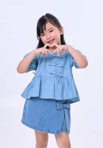 Mossimo Kids Light Blue Chambray Bow Top - For Girls