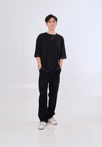Mossimo Wolf Black Loose Fit Garterized Cargo Denim Pants For Men