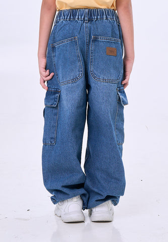 Mossimo Kids Kane Light Denim Washed Cargo 6 Pocket Straight Leg Jeans