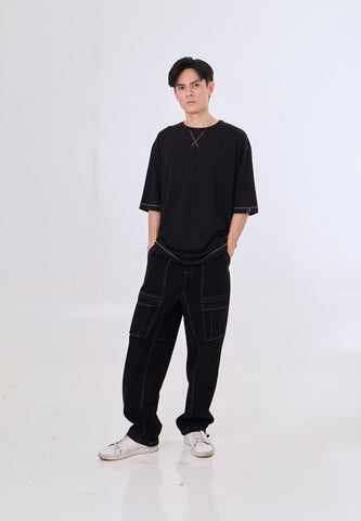 Mossimo Wolf Black Loose Fit Garterized Cargo Denim Pants For Men