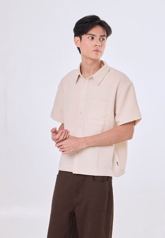 Mossimo Kairo Beige Boxy Woven Short Sleeves Top For Men