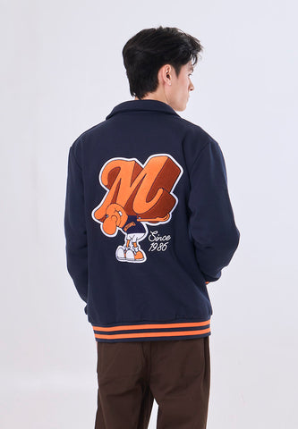 Mossimo Schnozy Navy Blue Varsity Jacket with Embroidery For Men