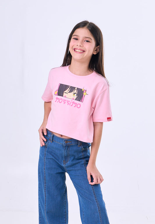 Mossimo Kids Audrey Pink Basic Loose Cropped Graphic Tshirt