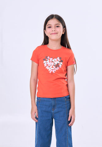 Mossimo Kids Red Orange Basic Graphic Tshirt w/ Pearl For Girl