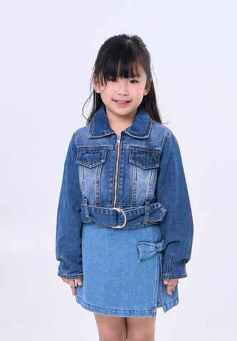 Mossimo Kids Nellie Medium Blue Belted Cropped Denim Jacket