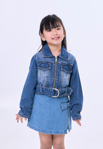 Mossimo Kids Nellie Medium Blue Belted Cropped Denim Jacket