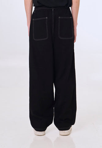 Mossimo Wolf Black Loose Fit Garterized Cargo Denim Pants For Men