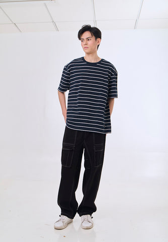 Mossimo Raxon Navy White Stripes Modern Fit Tee