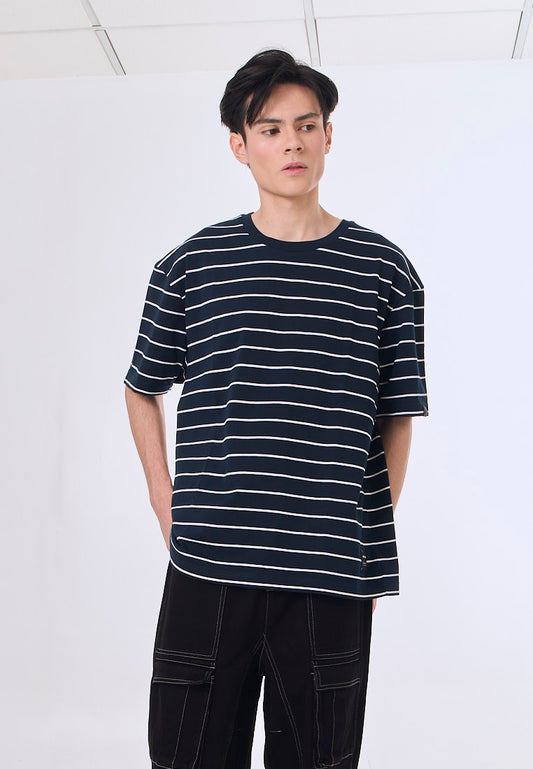Mossimo Raxon Navy White Stripes Modern Fit Tee