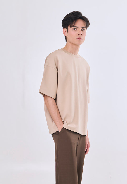 Mossimo Ace Brown Cropped Loose Fit Tee Premium Round Neck For Men