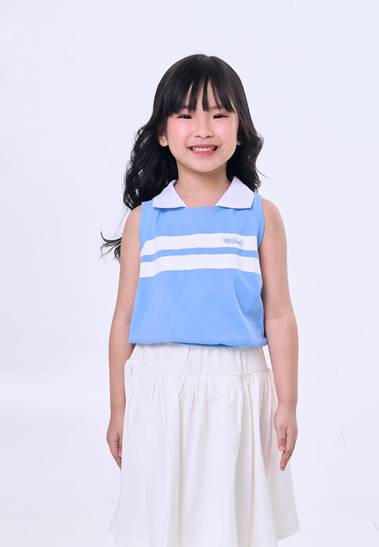 Mossimo Kids White Blue Collar Tank Top & Pleated Skirt Set For Girls