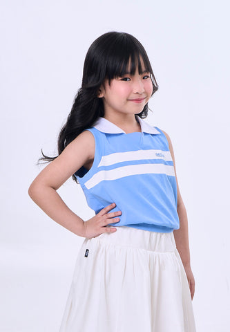 Mossimo Kids White Blue Collar Tank Top & Pleated Skirt Set For Girls