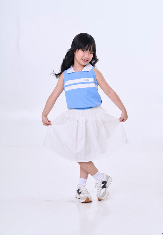 Mossimo Kids White Blue Collar Tank Top & Pleated Skirt Set For Girls