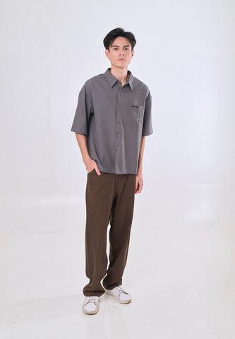 Mossimo Light Gray Tailored Fit Woven Short Sleeves Top For Men